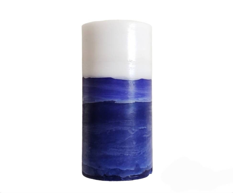 White Blue Decorative Pillar Candle L Holiday Hanukkah Pillar Etsy