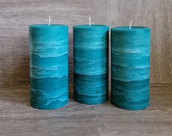 Aqua Teal Blue Decorative Beach Pillar Candle