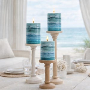 Aqua Teal Turquoise Candle l Blue Green Ocean Beach Pillar Candle l Handcrafted Decorative Beach Pillar Candle For Decor or Gifts