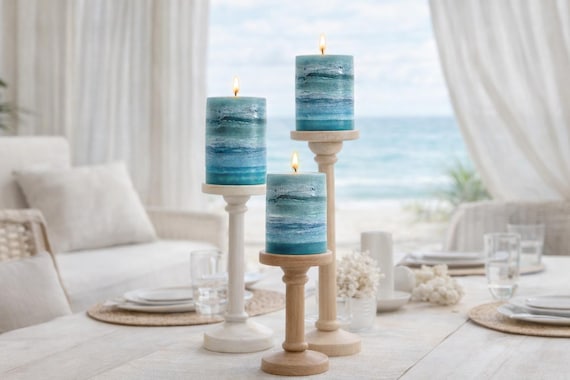 Aqua Teal Turquoise Candle L Blue Green Ocean Beach Pillar Candle