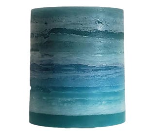 Aqua Teal Turquoise Candle l Blue Green Ocean Beach Pillar Candle l Handcrafted Decorative Beach Pillar Candle For Decor or Gifts