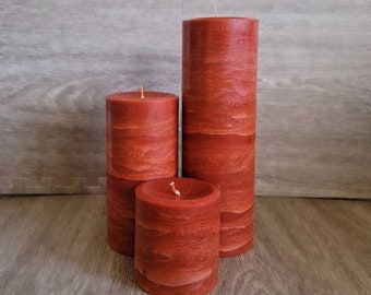 Burnt Orange Handcrafted Decorative Pillar Candle