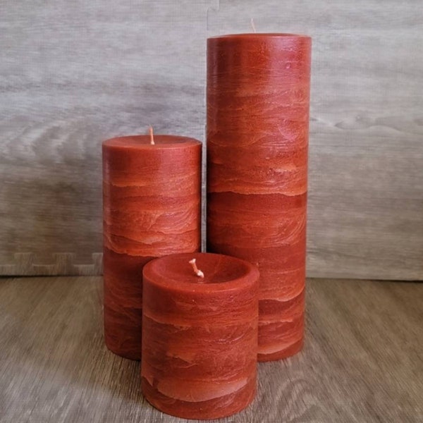 Burnt Orange Handcrafted Decorative Pillar Candle