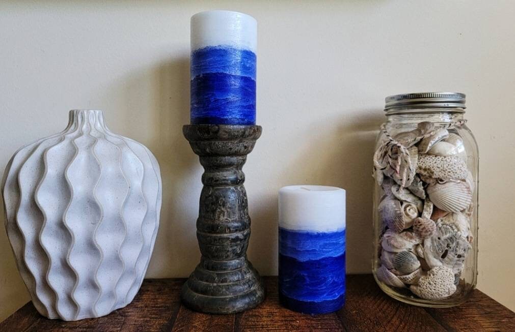White Blue Decorative Pillar Candle L Holiday Hanukkah Pillar Etsy