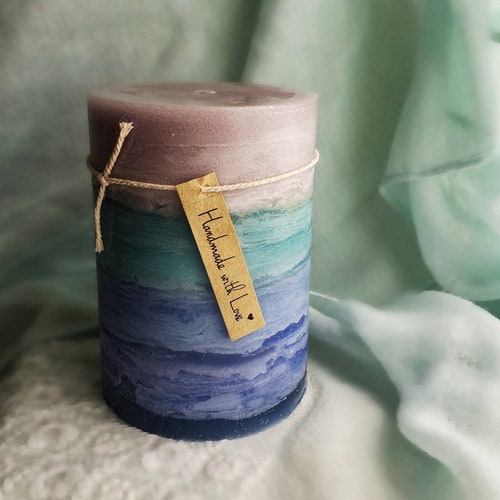 Aqua Teal Turquoise Candle L Ocean Beach Pillar Candle L Etsy