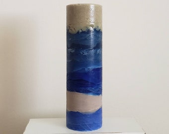 Blue Tan Ivory Beach Pillar Candle l Handcrafted Decorative Beach Pillar Candle For Decor or Gifts