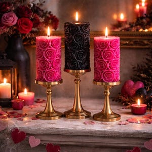 Rose Inlaid Handcrafted Decorative Pillar Candle