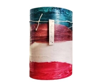 Teal Aqua Brown Ivory Red Decorative Pillar Candle