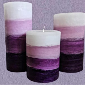 White Lilac Lavendar Purple Ombre Handcrafted Pillar Candle
