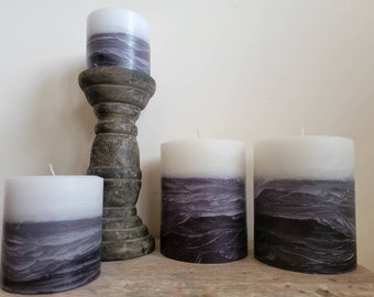 White and Gray Layered Decorative Pillar Candle