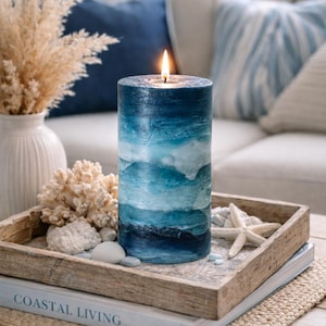 Blue Aqua Beach Pillar Candle l Blue Ocean Candle l Handcrafted Decorative Beach Pillar Candle For Decor or Gifts