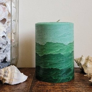 Ombre Green Pillar Candle - Candle for Gift or Home Decor
