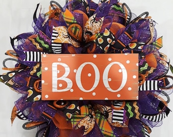 Halloween wreath,Halloween door wreath,Front door Halloween wreath,Mesh Halloween wreath,Halloween wreaths,Halloween door decor,Halloween