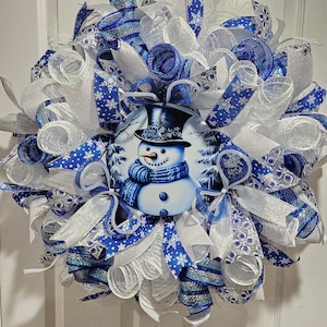 Snowman wreath,snowman front door wreath,winter wreath,winter wreaths,snowman decor,christmas wreath,snowman, christmas decor,blue snowman