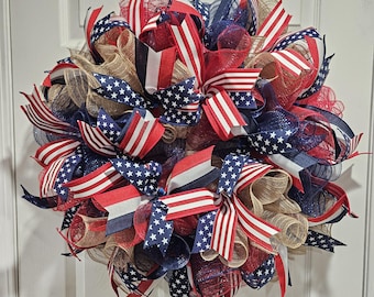 Patriotic wreaths,Patriotic wreath,Mesh patriotic wreath,Memorial Day decor,4th of July wreath,Veterans Day wreath,memorial,USA wreath,USA