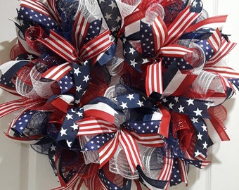 Patriotic wreaths,Patriotic wreath,Mesh patriotic wreath,Memorial Day decor,4th of July wreath,Veterans Day wreath,memorial,USA wreath,USA