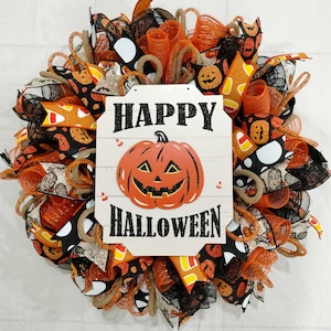 Halloween wreath,Halloween door wreath,Front door Halloween wreath,Mesh Halloween wreath,Halloween wreaths,Halloween door decor,Halloween