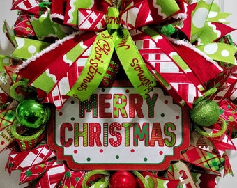 Merry Christmas wreath,Christmas wreath,Merry Christmas Wreaths,Christmas wreaths, Red green christmas wreath, Fun Christmas Wreath,Xmas