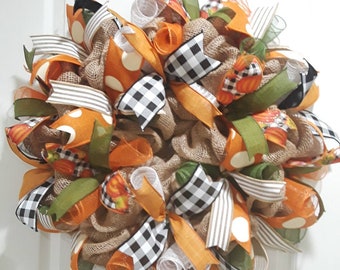 Fall burlap wreath,Fall door wreath,Fall wreaths for front door,Thanksgiving front door wreath,Fall wreath,Fall door hanger,Buffalo check