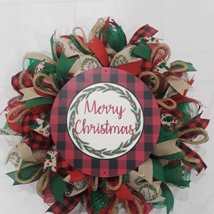 Christmas wreath,Christmas wreaths,holiday wreath, Christmas decor,Merry Christmas wreath,Christmas wreath for front door,Buffalo plaid wrea