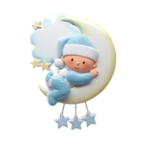 Personalized Christmas Ornament - New Baby/Baby on the Moon with Dangling Stars/Stars and Moon