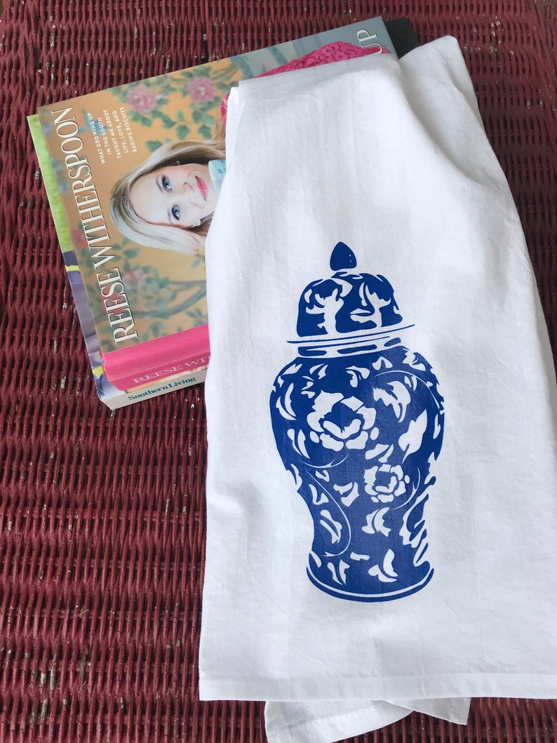 Blue and White Chinoiserie Ginger Jar Tea Towel Dish Towel Etsy