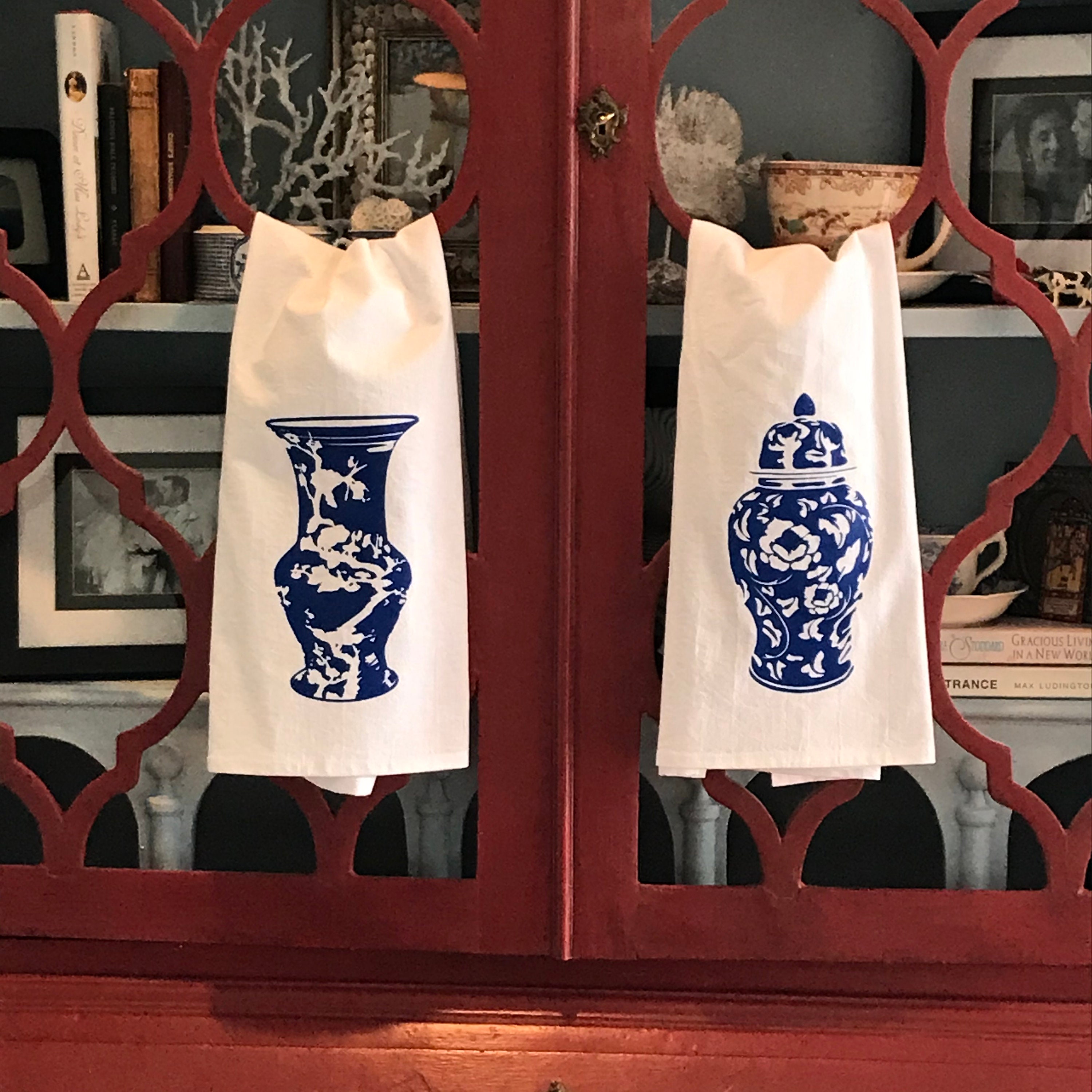 Ginger Jar Tea Towels Blue and White Chinoiserie Towels Etsy