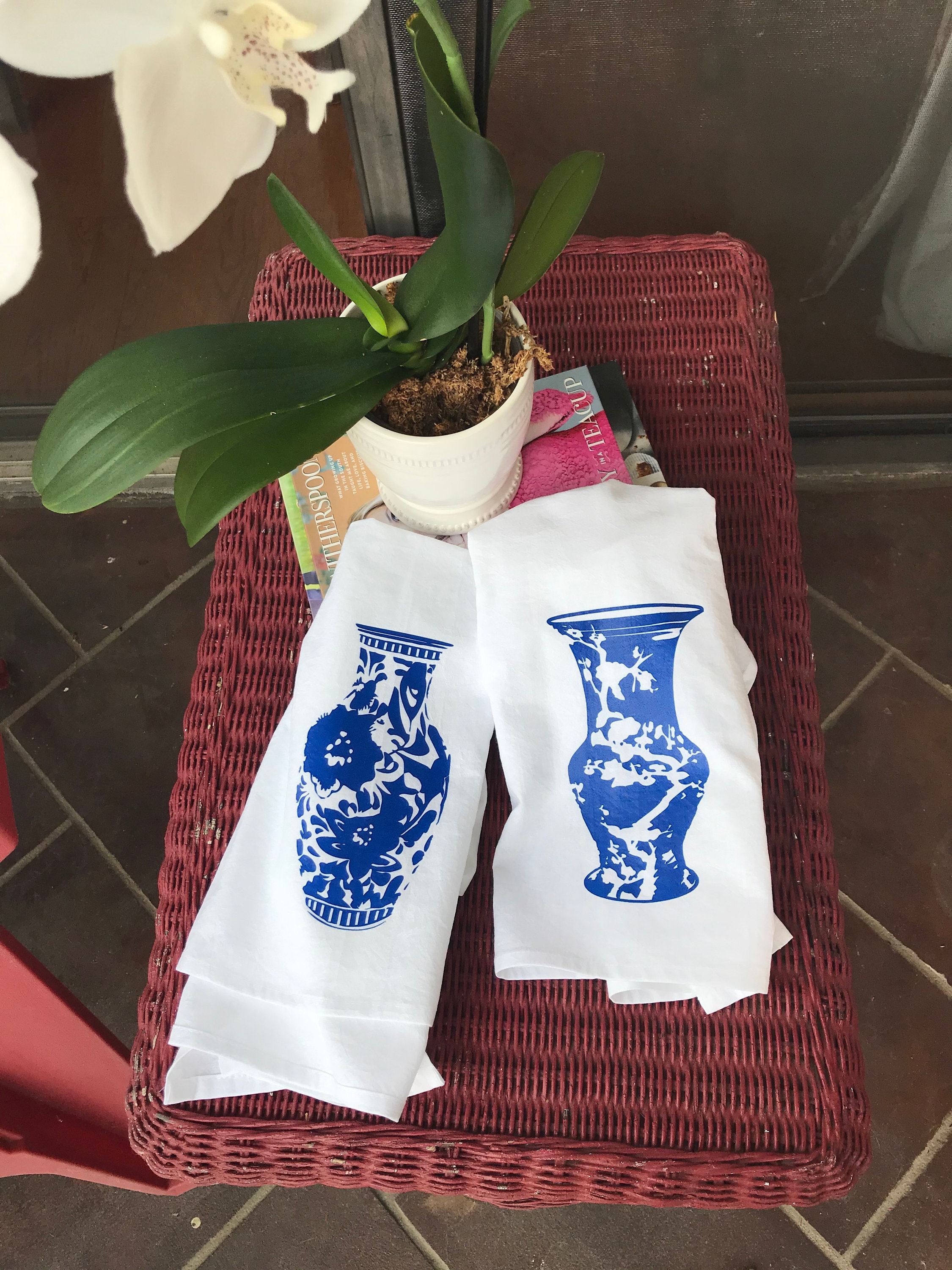 Ginger Jar Tea Towels Blue and White Chinoiserie Towels Etsy