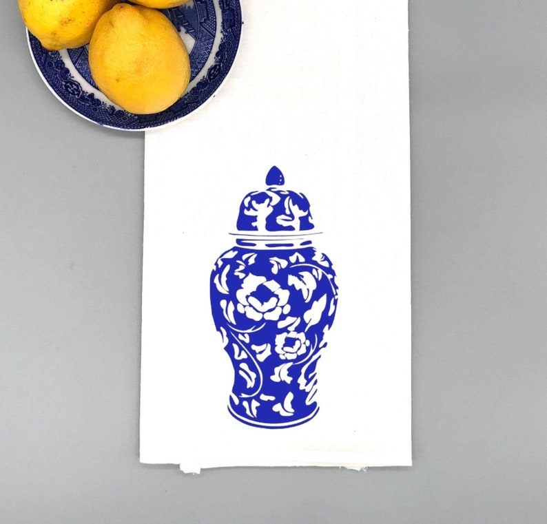 Blue and White Chinoiserie Ginger Jar Tea Towel Dish Towel Etsy