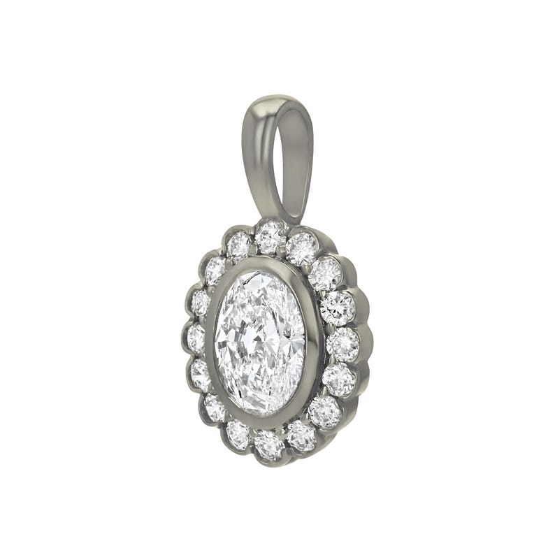 Heirloom Oval Halo Moissanite Pendant | Oval Bezel Set Necklace | Vintage Inspired Diamond Pendant | 14KT Gold Vermeil Gift for Her image 10