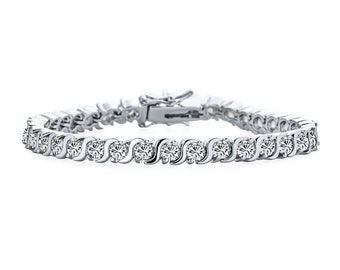 Bracelet tennis en Moissanite pour femme, motif vague en S (2 mm) - Argent sterling 925