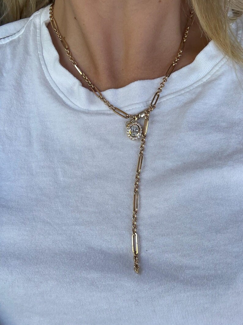 Heirloom Oval Halo Moissanite Pendant | Oval Bezel Set Necklace | Vintage Inspired Diamond Pendant | 14KT Gold Vermeil Gift for Her image 5