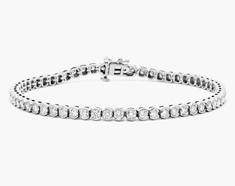 Bracelet tennis moissanite diamants avec lunette pour femme 2 mm et 3 mm (plaqué or blanc 18 carats)