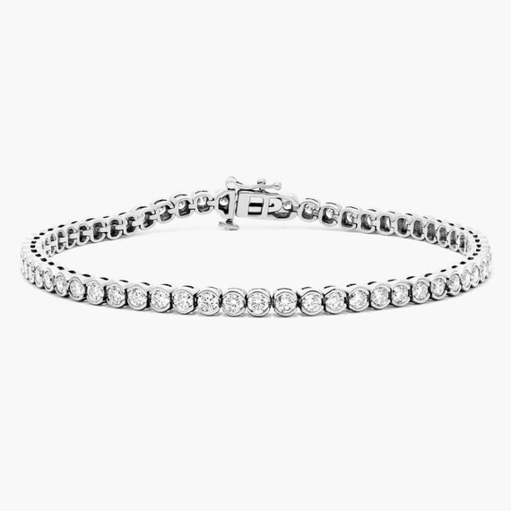VVS Moissanite Tennis Bracelet with Bezel | 2mm and 3mm Bezel Bracelet | 925 Sterling Silver & 18kt White Gold Plated | Jewelry Gift for Her