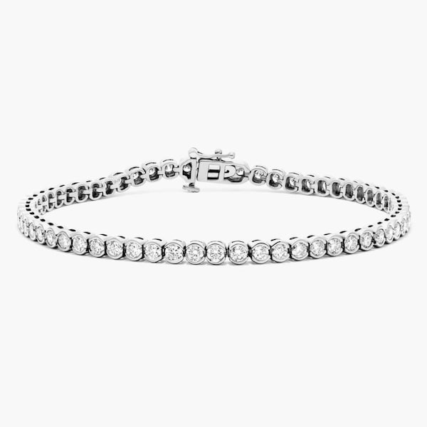 Moissanite Diamanten Tennis-Armband mit Lünette für Frauen 2mm und 3mm (925 Sterling Silber)