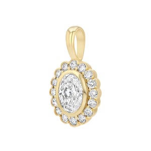 Heirloom Oval Halo Moissanite Pendant | Oval Bezel Set Necklace | Vintage Inspired Diamond Pendant | 14KT Gold Vermeil Gift for Her image 8