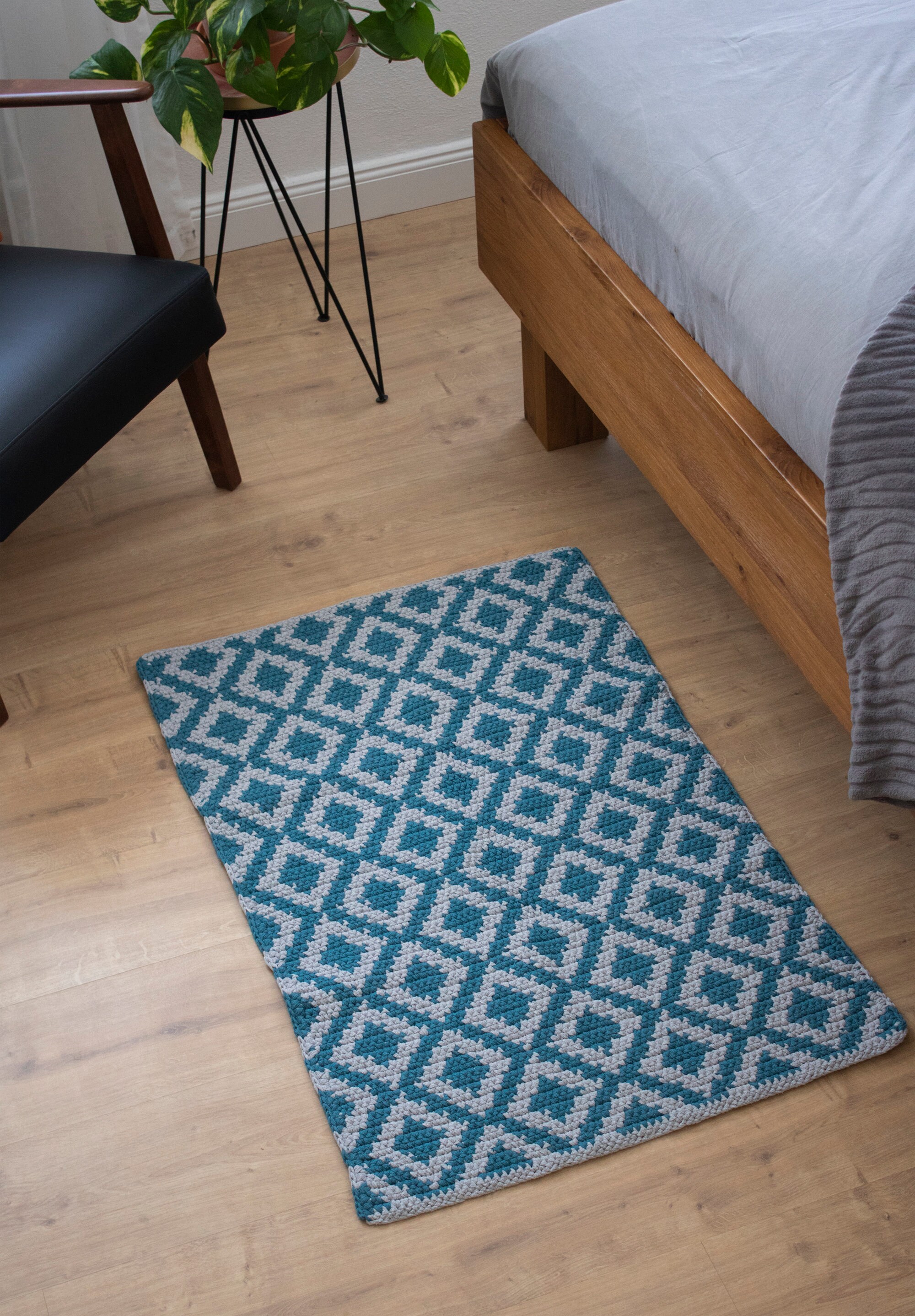 Turquoise and grey bedside rug/ Medium rectangular cotton rug/ Etsy 日本