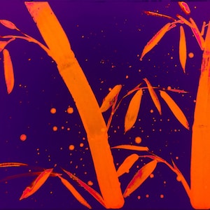 blacklight art: original hand-painted blacklight/uv neon bamboo (orange)