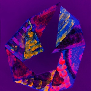 blacklight art: original hand-painted collage &quot;garnet claw&quot; (blacklight/uv neon-reactive!)