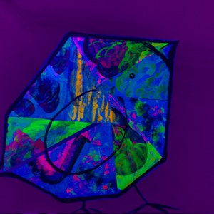 blacklight art: original hand-painted collage &quot;baby chick&quot; (blacklight/uv neon-reactive!)
