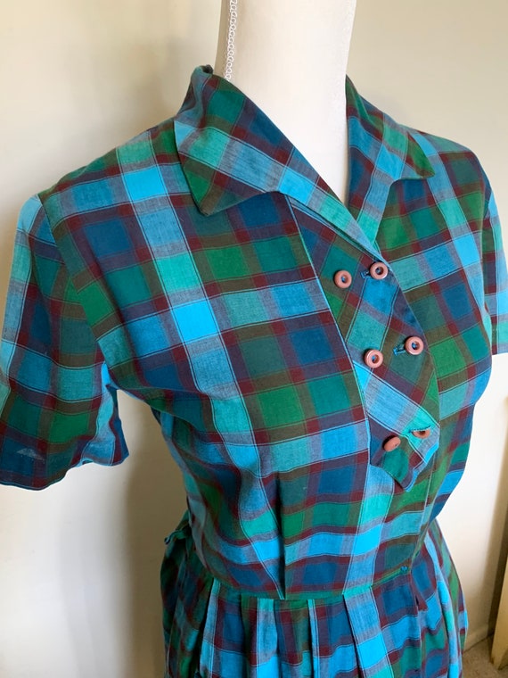 Vintage dress blue plaid house