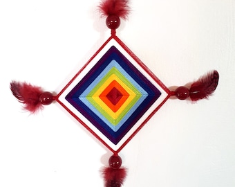 Mandala ojos de dios , chakra de color , decoración de paredes , hilo de algodón , 4 puntos , 20 cm