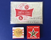 Vintage Dennison Gummed Stars, Dennison Gold Notarial Seals, Presto Stick Foil Letters by Eureka in ORIGNAL PACKAGING