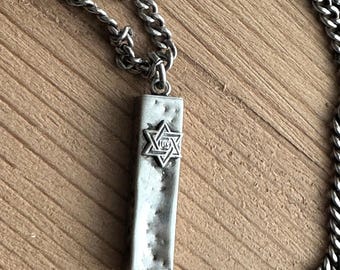 Vintage Sterling Silver Mezuzah Pendant Necklace, 24 in. Silver Chain Attached