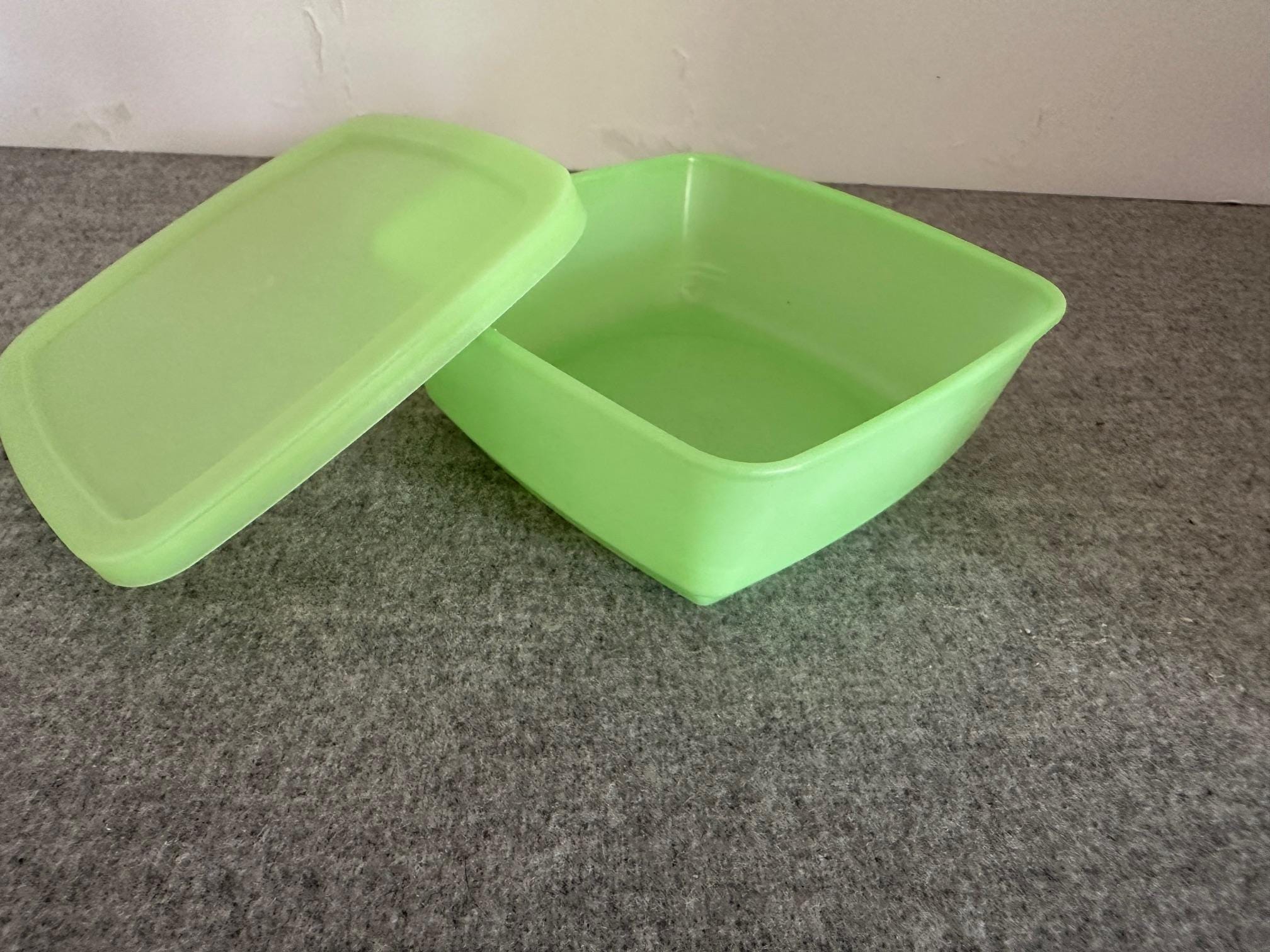 Mint Green Square Plastic Container with Lid Flexeel No. SQ-50 by Buckeye Molding Co Lidded Container 3 5/8" x 3 5/8" Capacity 1/2 Cup