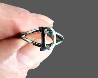 Vintage Initial "D" Ring, Silverplate, Adjustable back, Petite Ring,  Size 4.5