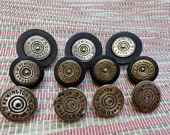 Vintage Kemington Express Buttons: Brass & Wood Trim, Set of 11