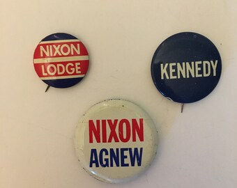 Botones de campaña política vintage de la década de 1960: JFK, Nixon/Lodge, Nixon/Agnew