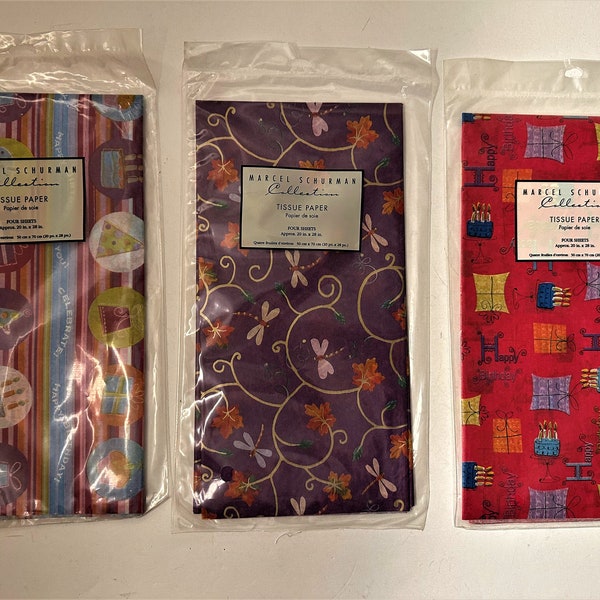 Marcel Schurman Collection Tissue Paper NIP ~ Birthday Dragonflies Design Each Pkg has 4 sheets 20" x 28"  Vibrant Tissue Paper  1990's