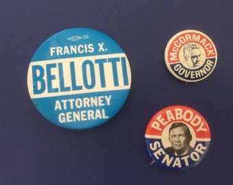 Botones de campaña política vintage de Massachusetts: décadas de 1960 y 1970
